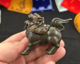 Quemador de incienso de cobre con forma de perro Foo, decoración asiática Feng Shui