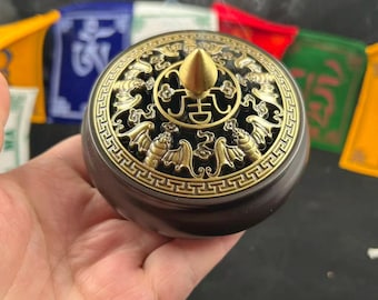 Brûleur d'encens antique en cuivre, motif chauve-souris, récupérateur de cendres, porte-bougie Bouddha PZ089