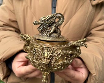 Incensario de latón con forma de dragón Feng Shui, soporte de la suerte pz085