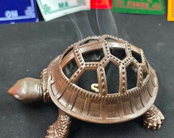 Brûleur d'encens tortue de longévité, ornement aromatique vintage en métal PZ091
