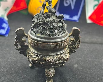 Brass Dragon Incense Burner Censer Lucky Feng Shui Holder pz070