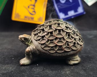 Quemador de incienso de tortuga de bronce antiguo, tallado a mano, estilo chino zen, decoración de mesa de té P123