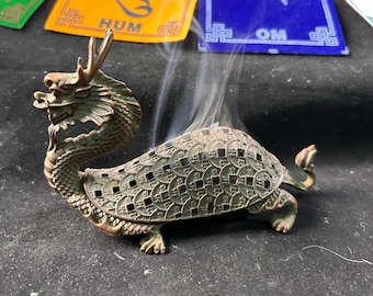 Brûle-encens Antique en Bronze Tortue-Dragon, Décor Zen Chinois