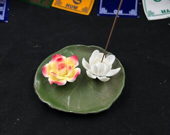 Porte-encens en céramique en forme de feuille de lotus, bicolore, fleur de lotus, décoration pour salle de thé zen