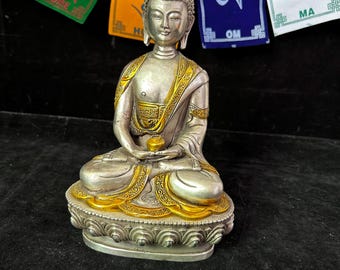 Estatua de Buda de cobre antiguo, figura para altar de meditación tántrica tibetana, decoración para bendiciones del hogar 194