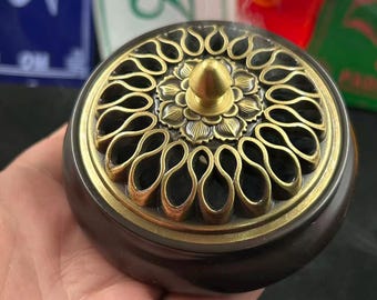 Brûleur d'encens Lotus Auspicieux vintage en métal creux PZ092