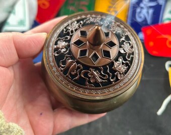 Porte-encens vintage en cuivre, brûleur à bâtonnets, récupérateur de cendres, Bouddha, bois de santal PZ069