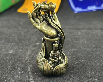 Porte-encens à main bouddha en laiton, style vintage, geste du lotus, décoration de table à thé zen, ornement d'aromathérapie, méditation