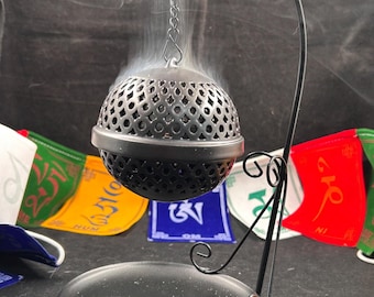 Quemador de incienso colgante de hierro, vintage, hueco, para aromaterapia, decoración de salón de té zen, P129