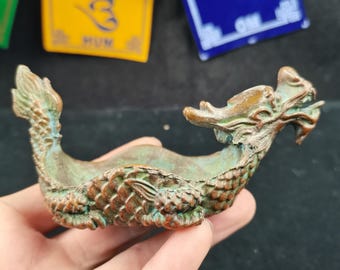 Quemador de incienso de tortuga de bronce antiguo, tallado a mano, decoración de mesa de té zen chino, P124