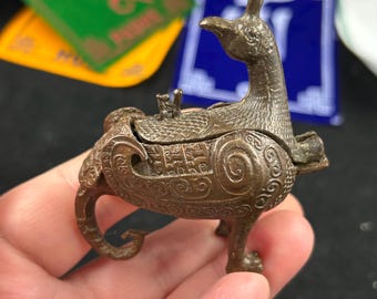 Porta incienso de bronce antiguo con forma de bestia, decoración retro china para mesa de té P136