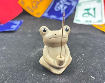 Zen Frog 香炉 素朴な陶器製 スティックバーナー ティーテーブル装飾 自宅学習用 アロマトレイ P119