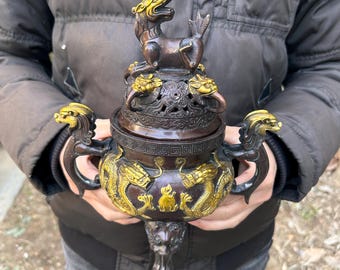 Incensario de latón con forma de dragón Feng Shui, soporte de la suerte pz095