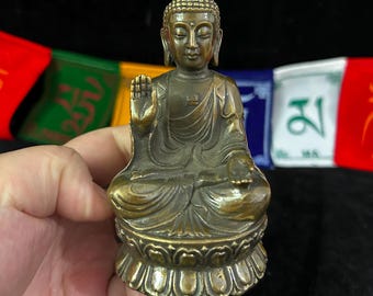 Estatua antigua de Buda de cobre, figura de altar de meditación tántrica tibetana, bendición para el hogar, decoración