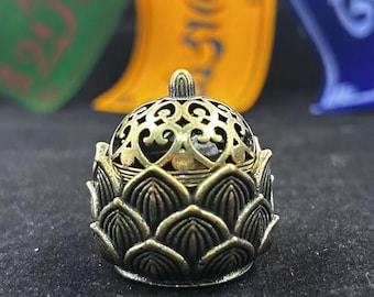 Quemador de incienso vintage de flor de loto de cobre - Decoración de templos de Nepal