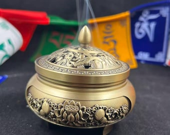 Brûle-encens Lotus en laiton, encensoir conique avec couvercle