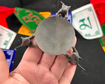 Bandeja de té de bronce antiguo con tres ratas, redonda, decoración china para mesa de té P135