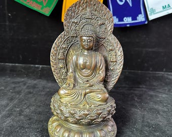 Estatua de Buda de cobre antiguo, figura para altar de meditación tántrica tibetana, decoración para bendiciones del hogar 195