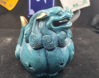 Brûleur d'encens Lion en cuivre bleu, décoration Bête Gardienne