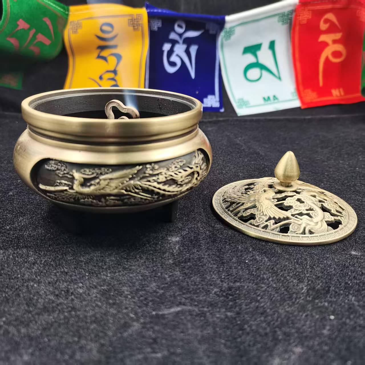 蓋付き銅製香炉、龍と鳳凰の香炉 - Etsy 日本