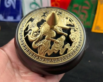 Brûleur d'encens antique en cuivre, motif qilin, récupérateur de cendres, porte-bougie Bouddha PZ090