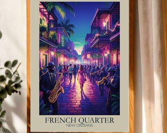 New Orleans Jazz Poster: vintage French Quarter reiskunst (digitale download)