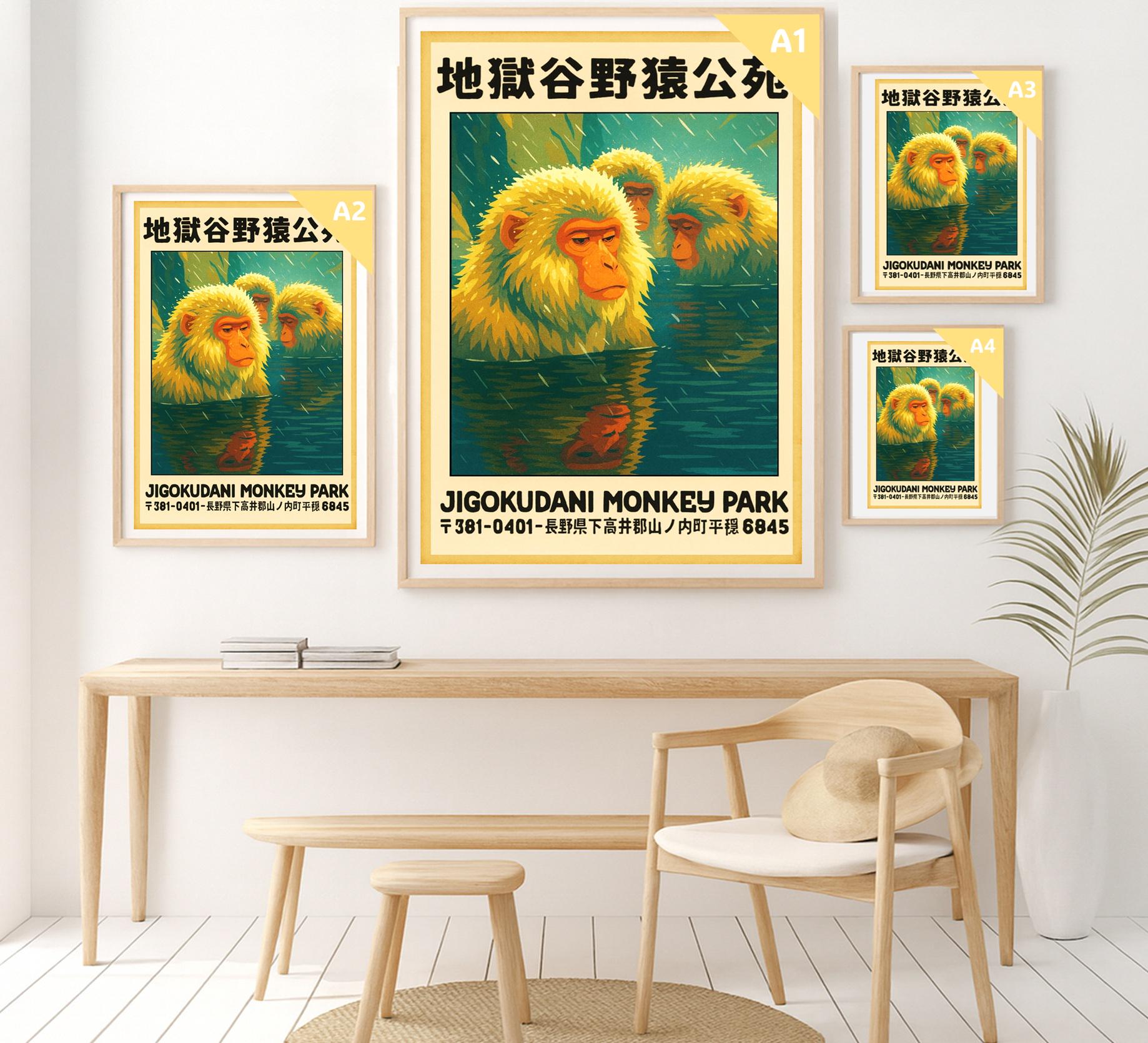 Snow Monkey Travel Poster – Vintage Jigokudani Japan Print
