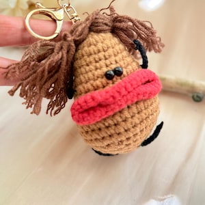 Handmade Crazy Potato Keychain, Funny Mad Potato Crochet Keychain, Weird Vegetable Plush Gift, Quirky Bag Charm, Cute Silly Gift for Friends