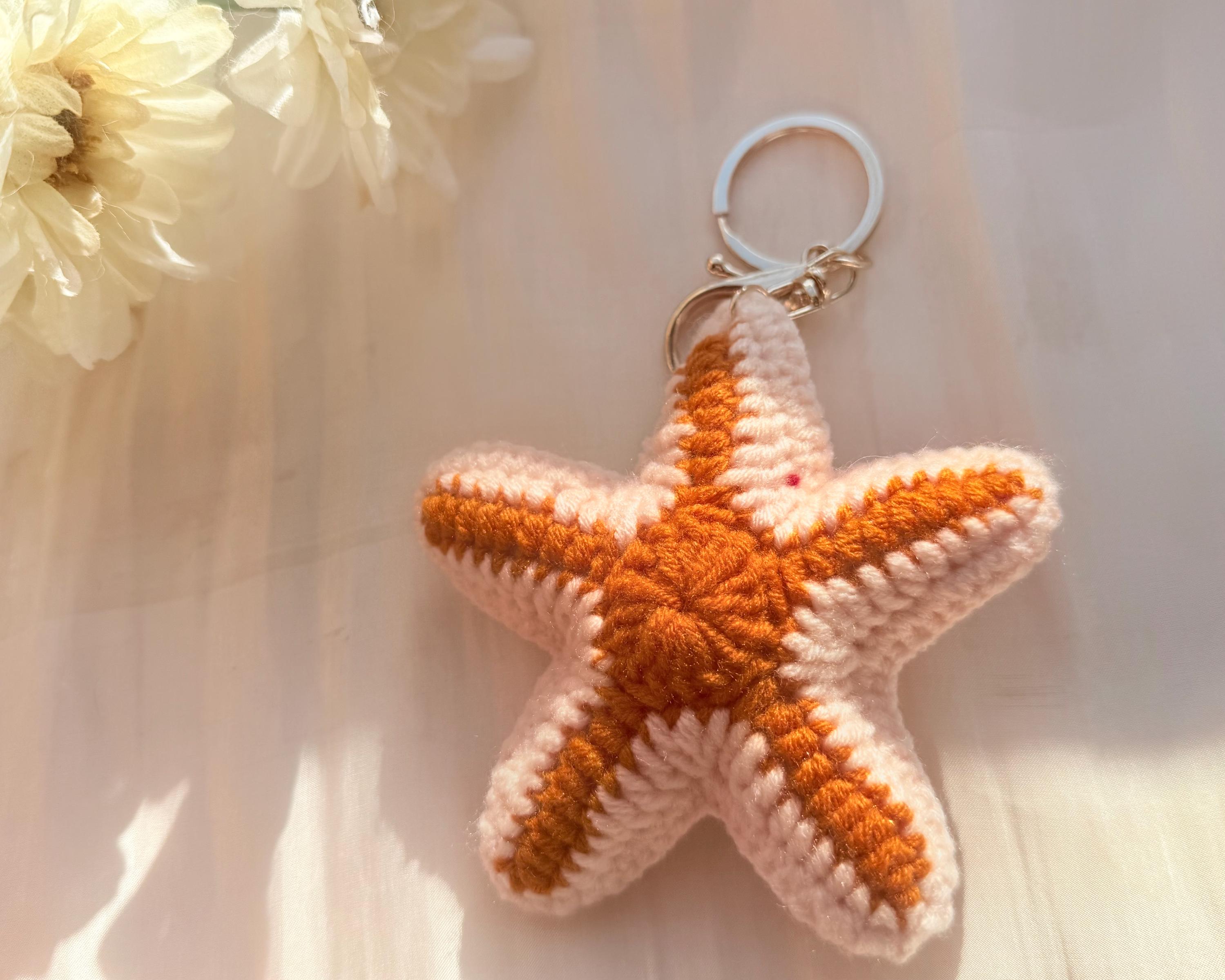 Jumbo Shrimp Keychain, Crochet Prawn Charm, Oversized Starfish