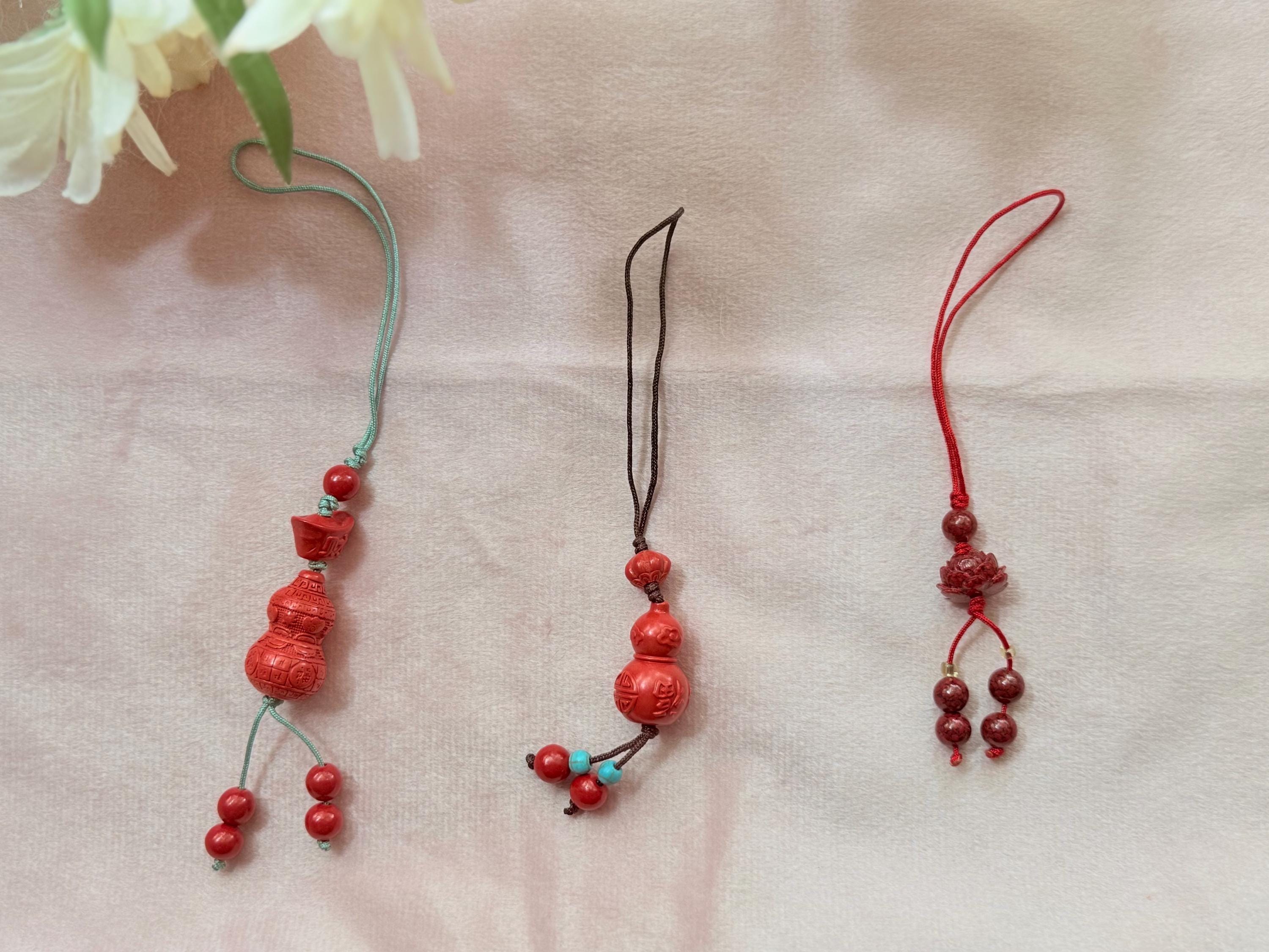 Handmade Chinese Lucky Phone Charm, Red Feng Shui Gourd Charm