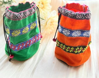 Bunt Stoff Kordelzug Beutel | Ethno-Stil-Münztasche | Kleine Geschenktüte | Schmuck Aufbewahrung | Boho handgemachte Tasche