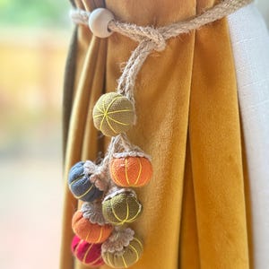 Pumpkin Curtain Tiebacks | Autumn Tassel Rope Holdbacks | Fall Harvest Home Decor | Cozy Seasonal Window Accessories