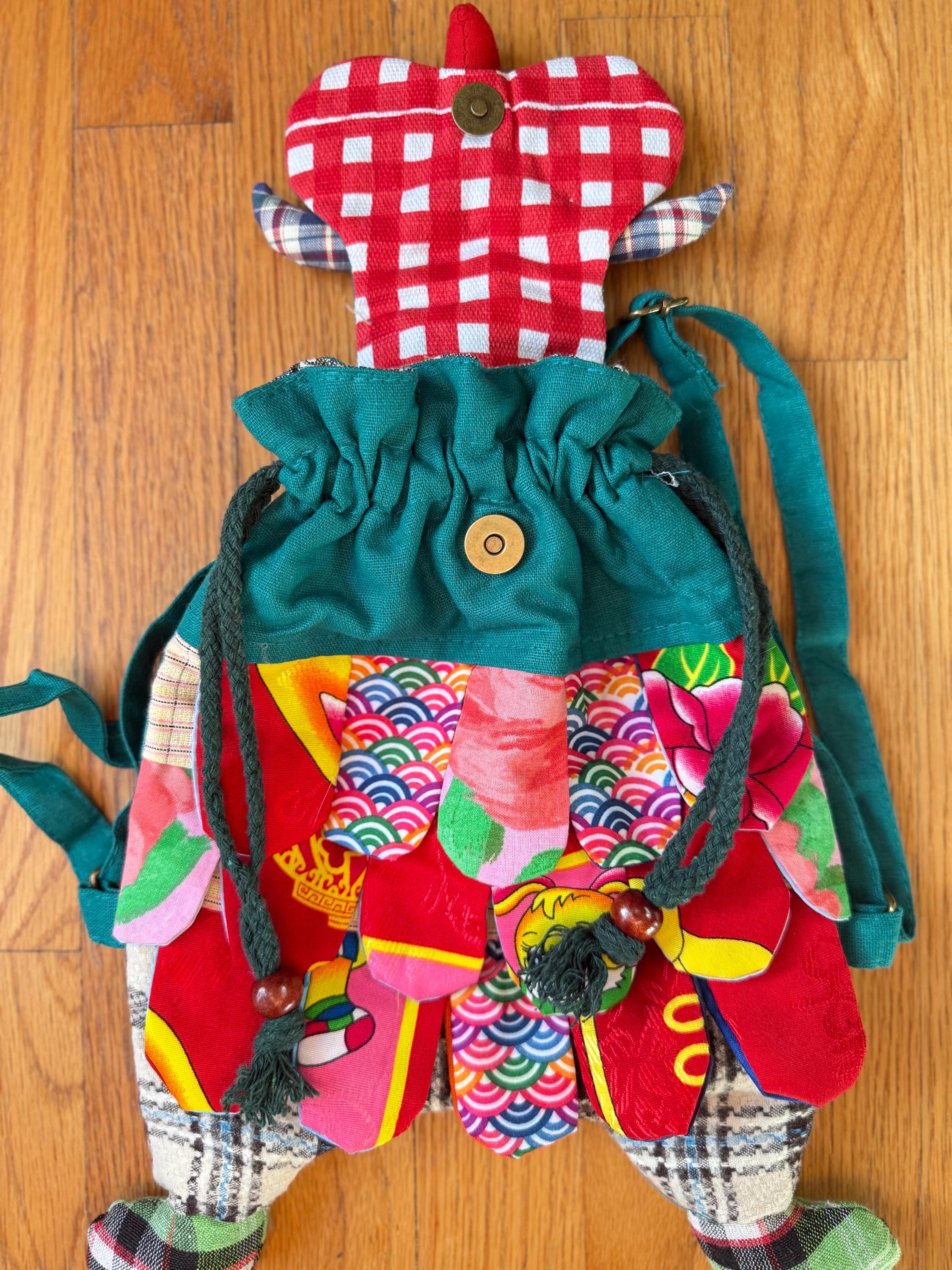 Handmade Owl Backpack, Colorful Fabric Owl Bag,adjustable 
