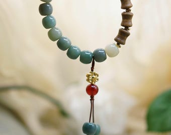 Pulsera de cuentas Bodhi con cuentas de bambú y sándalo – Cuentas Bodhi talladas / Joyería espiritual antiestrés para la calma y la atención plena / Cuentas Mala