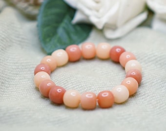 Pulsera de cuentas Bodhi hecha a mano: cuentas de barril talladas y cuentas de semillas / Joyería para la ansiedad y la concentración / Pulsera rosa / Cuentas naturales