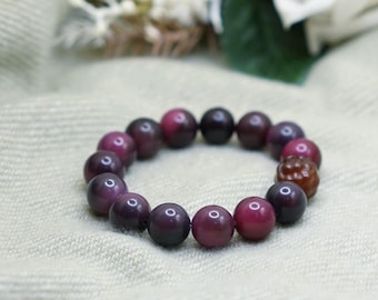 Pulsera de semillas de Bodhi hecha a mano con dije de oveja Bodhi de cereza. Cuentas talladas. Joyería espiritual para la calma, el alivio de la ansiedad y la atención plena.