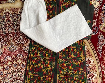 Handmade Black With Multi Threads Chikankari  Cotton Kurti with Palazzo Pants: Embroidered Indian Set