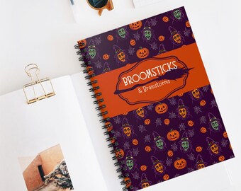 Broomsticks & Brainstorms Spiral Notebook (2 Cover Variations), Witchy Halloween Journal for Spells, Notes