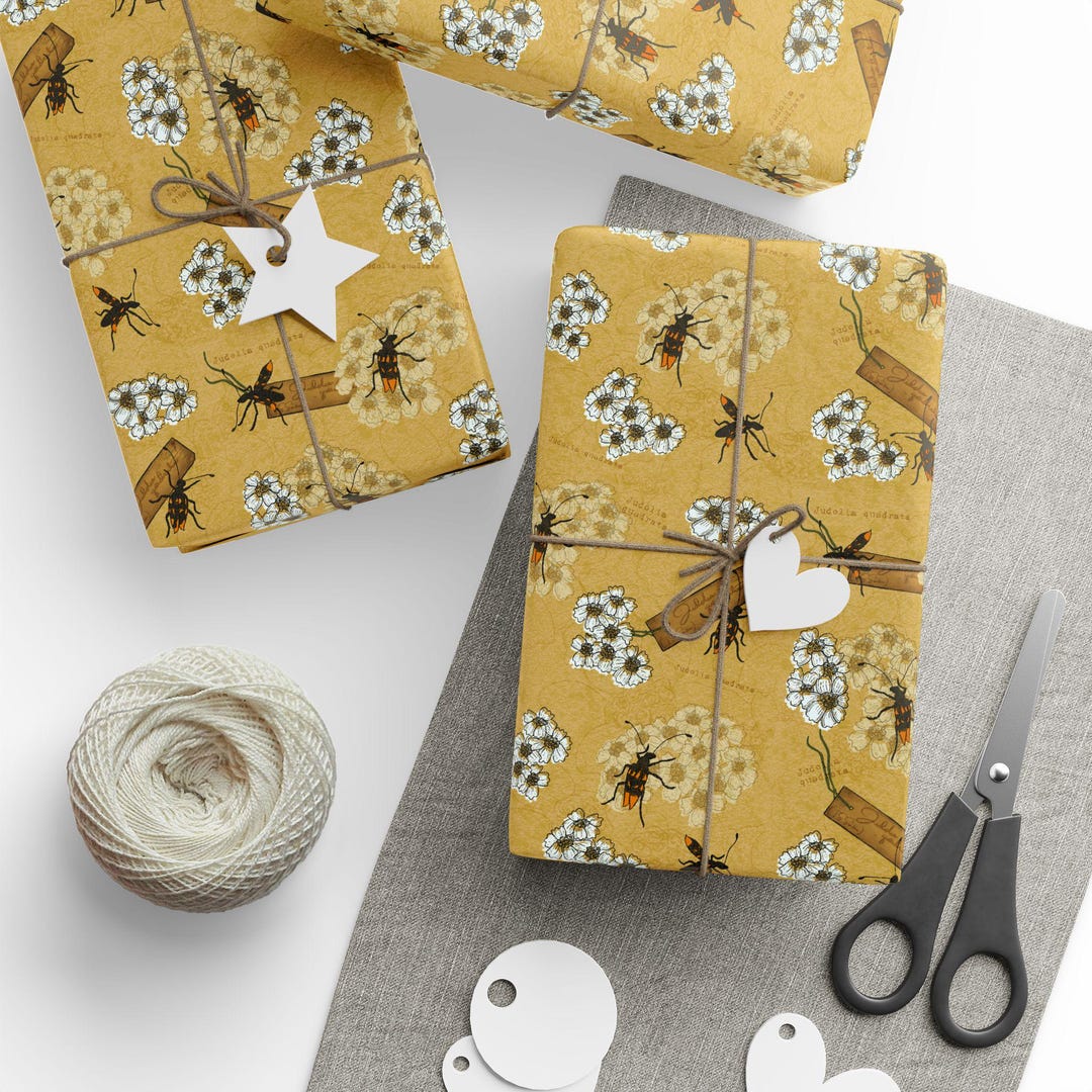 Vintage Beetle Floral Wrapping Paper, Botanical Insect Gift Wrap ...