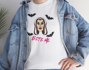 Vampire T-Shirt – Bite Me Vampire II Horror Tee, Retro Monster Halloween Shirt, Gothic