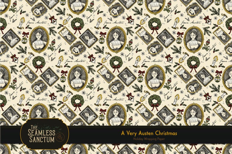 Bookish Gift Wrap – Jane Austen Christmas Wrapping Paper, Literary Holiday, Regency Book Lover image 4
