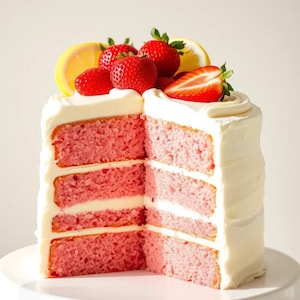 BEST RECIPE Vanilla Cake with Strawberries and Lemon Slices | Delicious & Easy to Make | Printable Recipe PDF | Download