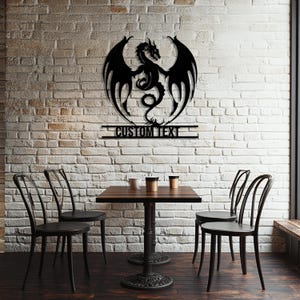 Art mural en métal personnalisé dragon, décoration murale fantastique personnalisée pour les joueurs ou les adolescents, nom de la silhouette du dragon gothique, accessoire mural mythique