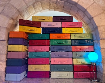 36 wooden suitcases vintage-look decorator style handpainted suitcases trunks in 36 different colors, color pop your storage, 15.5 x 10 x 4”
