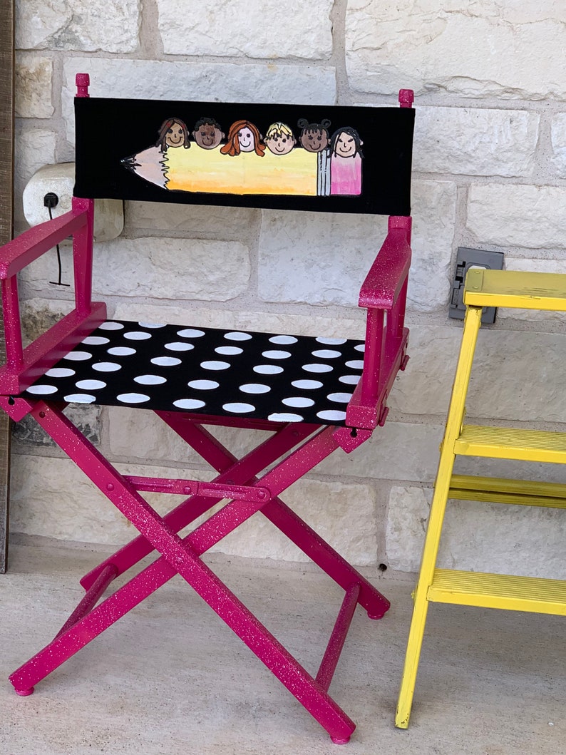 NEW Teacher Custom Painted Directors Chair shown in Your Etsy
