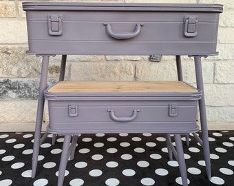 Nesting Suitcase storage tables-wood top metal base-set with removable legs in your color includes 1 large & 1 small as shown last one