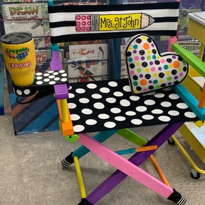 XL Custom Painted Director’s Chair curly font Hand painted with lots of love free cupholder