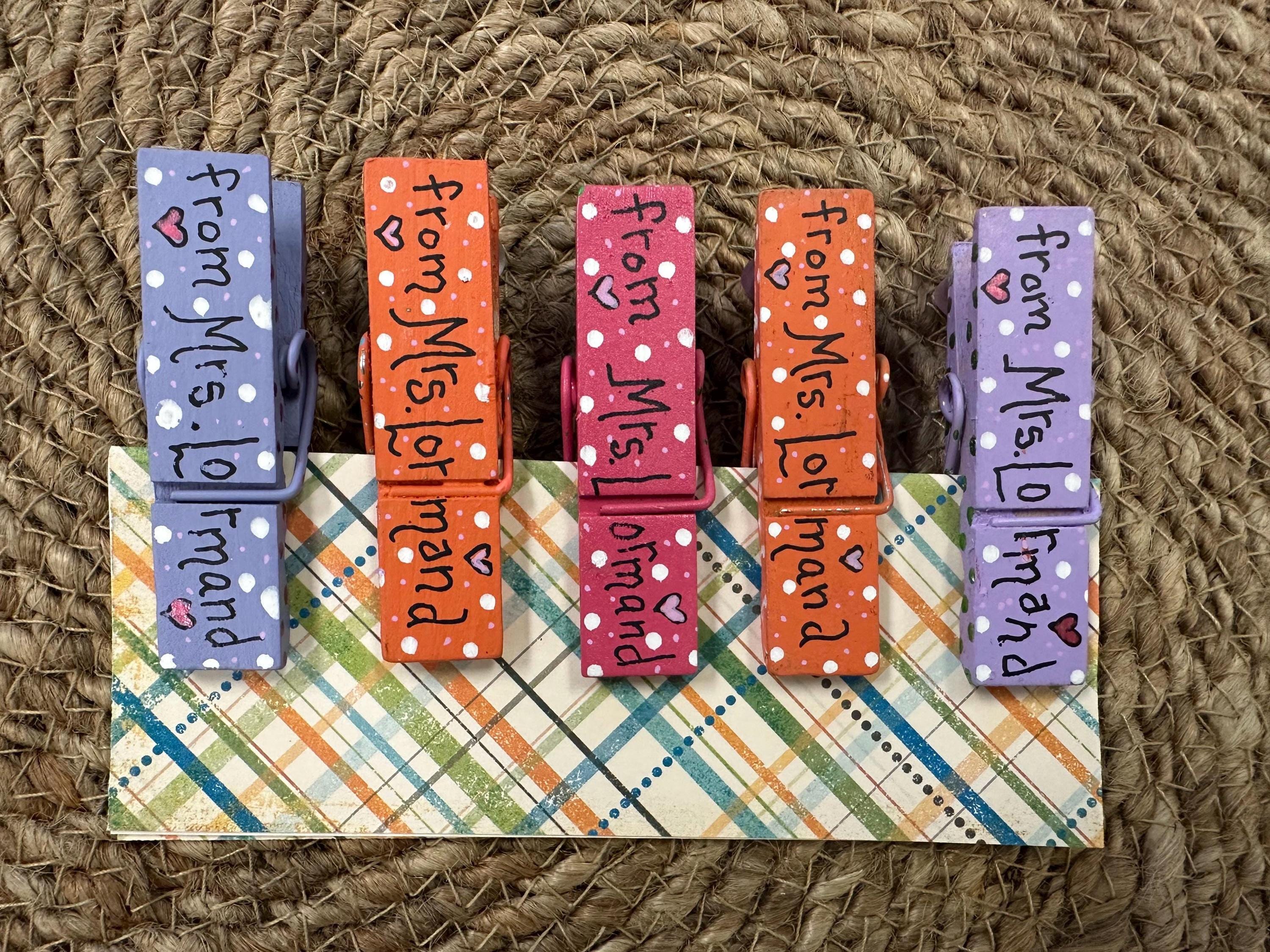 5 Handpainted Clothespins, 2.83" painted with recycled house paint, chip clips, gift card holders, give some, keep some!