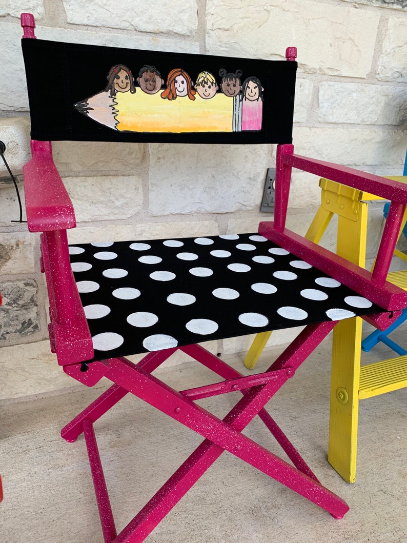 NEW Teacher Custom Painted Directors Chair shown in Your Etsy