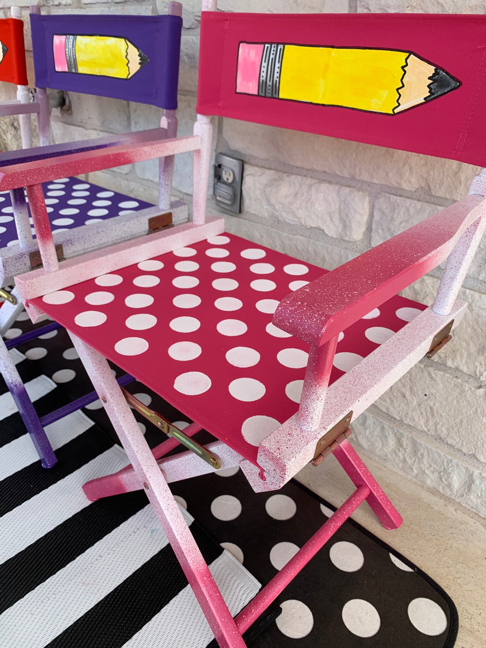 Teacher directors chair pink speckled faded ombre and giant Etsy